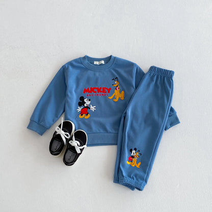 Children Clothes Boys And Girls Cartoon Disney Tracksuit Spring Autumn Kids Clothing Long Sleeved Sweatshirt Sweatpants 2pc/set