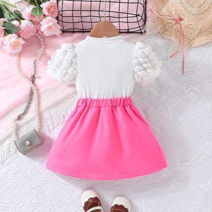 Terno For Kid Girl   Puff Sleeve Blouse and Elastic Skirt Summer Outfit Toddler Infant Clothing Set Kids Wear Ootd For Baby Girl