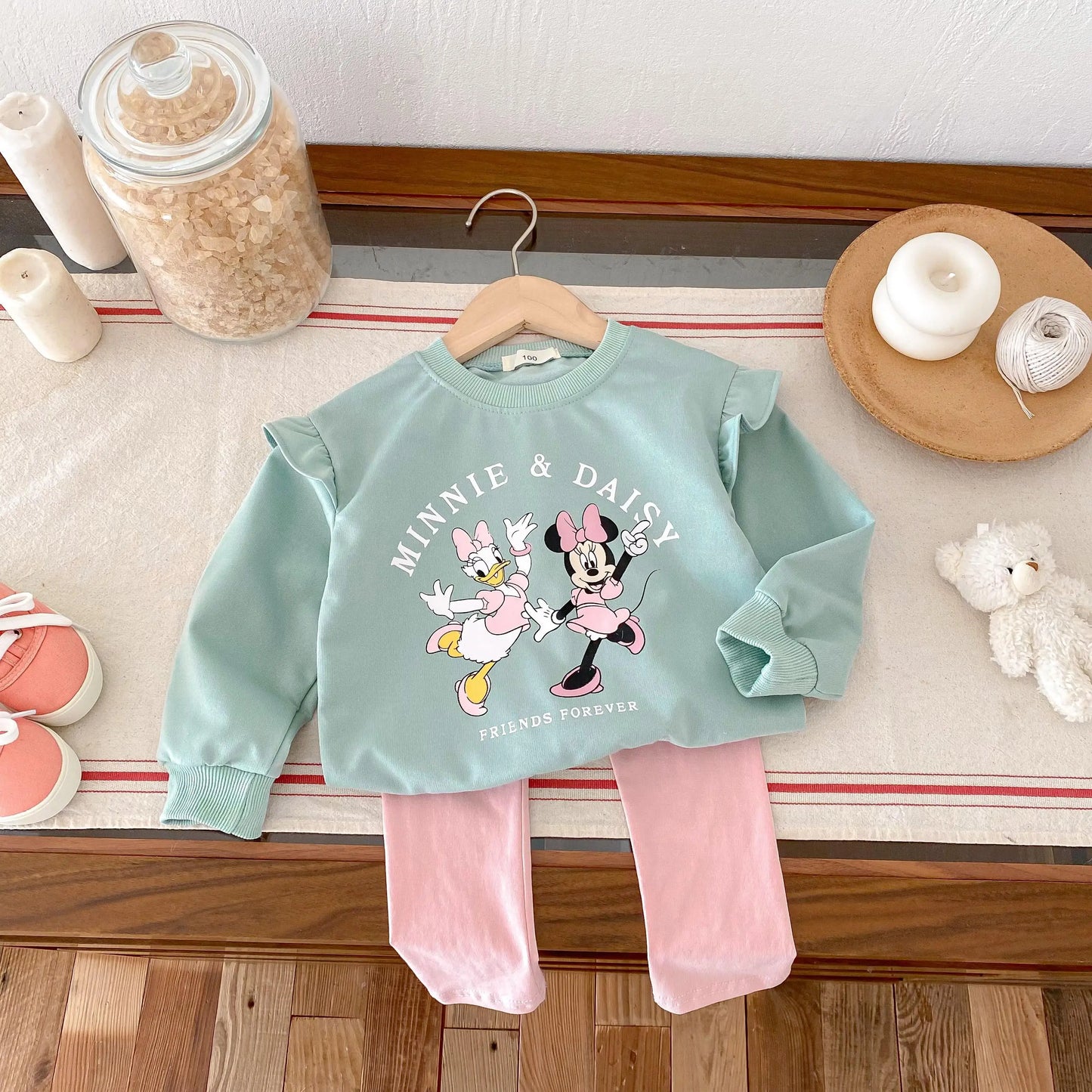 Lovely Cartoon Baby Girl Long Sleeve Suit Disney Cat Children Sweatshirts Set Tops + Leggings Girls Two Piece Set Autumn Clothes