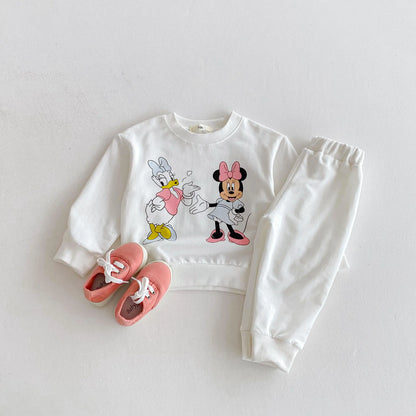 Children Clothes Boys And Girls Cartoon Disney Tracksuit Spring Autumn Kids Clothing Long Sleeved Sweatshirt Sweatpants 2pc/set