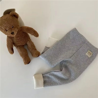 Fleece Lined Leggings for Girls Winter Warm Bear Patch Elastic Pants Soft 1-6Y Kids Trousers