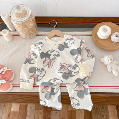Lovely Cartoon Baby Girl Long Sleeve Suit Disney Cat Children Sweatshirts Set Tops + Leggings Girls Two Piece Set Autumn Clothes