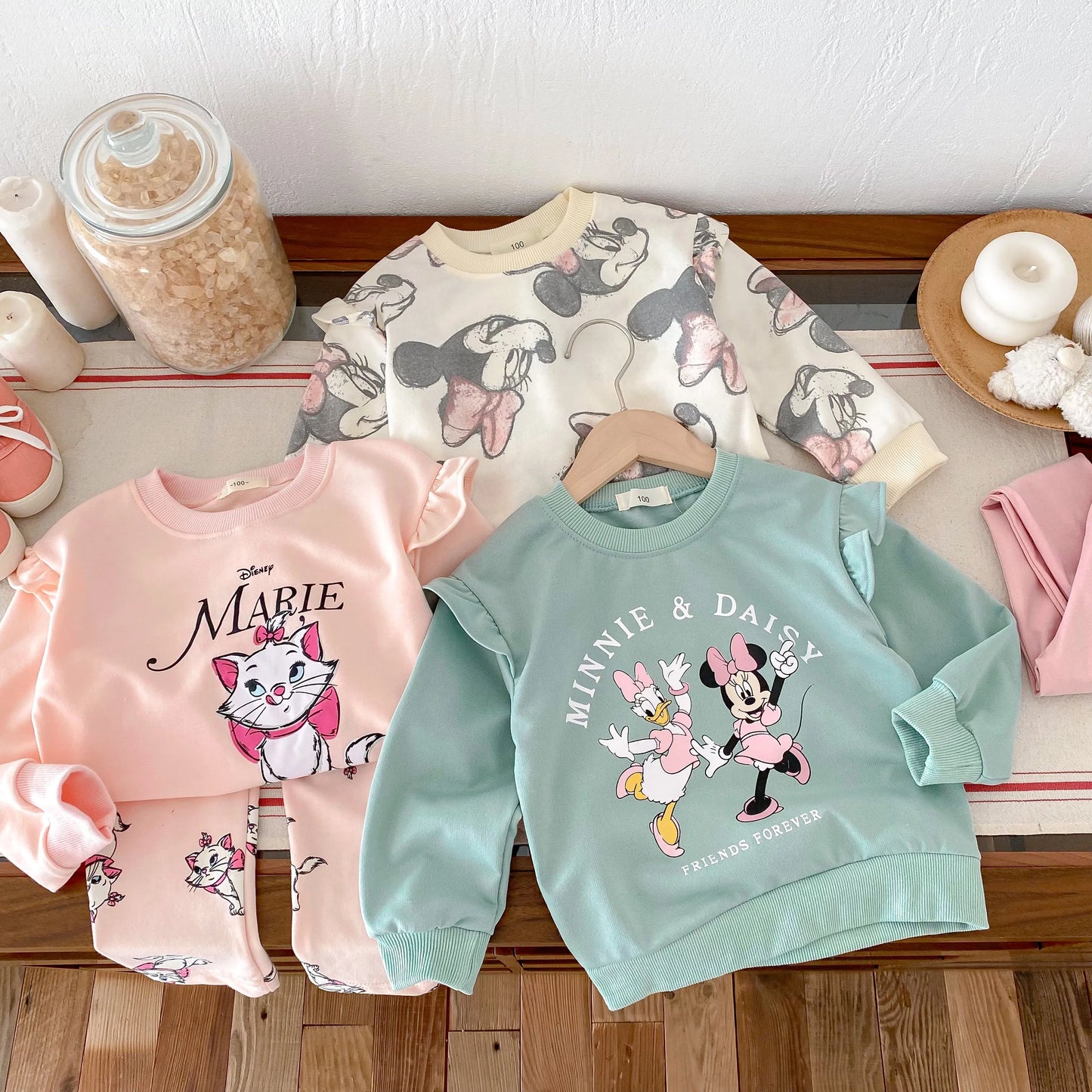Lovely Cartoon Baby Girl Long Sleeve Suit Disney Cat Children Sweatshirts Set Tops + Leggings Girls Two Piece Set Autumn Clothes