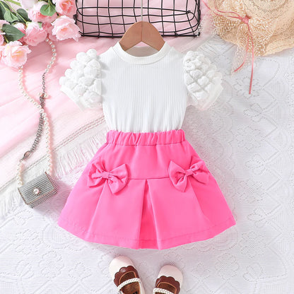 Terno For Kid Girl   Puff Sleeve Blouse and Elastic Skirt Summer Outfit Toddler Infant Clothing Set Kids Wear Ootd For Baby Girl