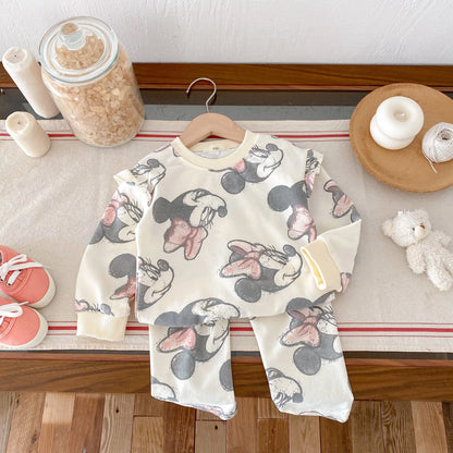 Lovely Cartoon Baby Girl Long Sleeve Suit Disney Cat Children Sweatshirts Set Tops + Leggings Girls Two Piece Set Autumn Clothes
