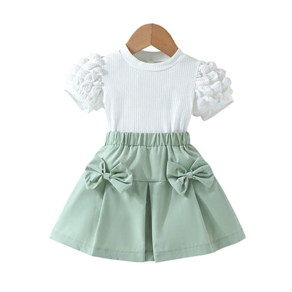 Terno For Kid Girl   Puff Sleeve Blouse and Elastic Skirt Summer Outfit Toddler Infant Clothing Set Kids Wear Ootd For Baby Girl