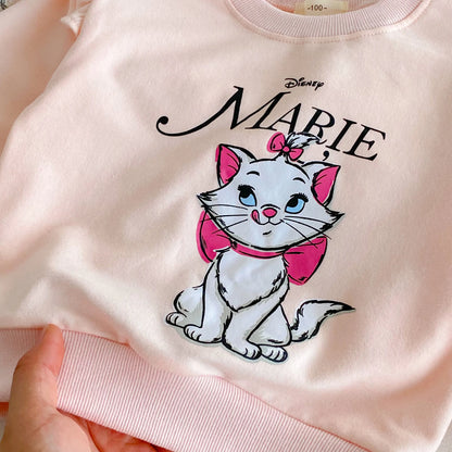 Lovely Cartoon Baby Girl Long Sleeve Suit Disney Cat Children Sweatshirts Set Tops + Leggings Girls Two Piece Set Autumn Clothes