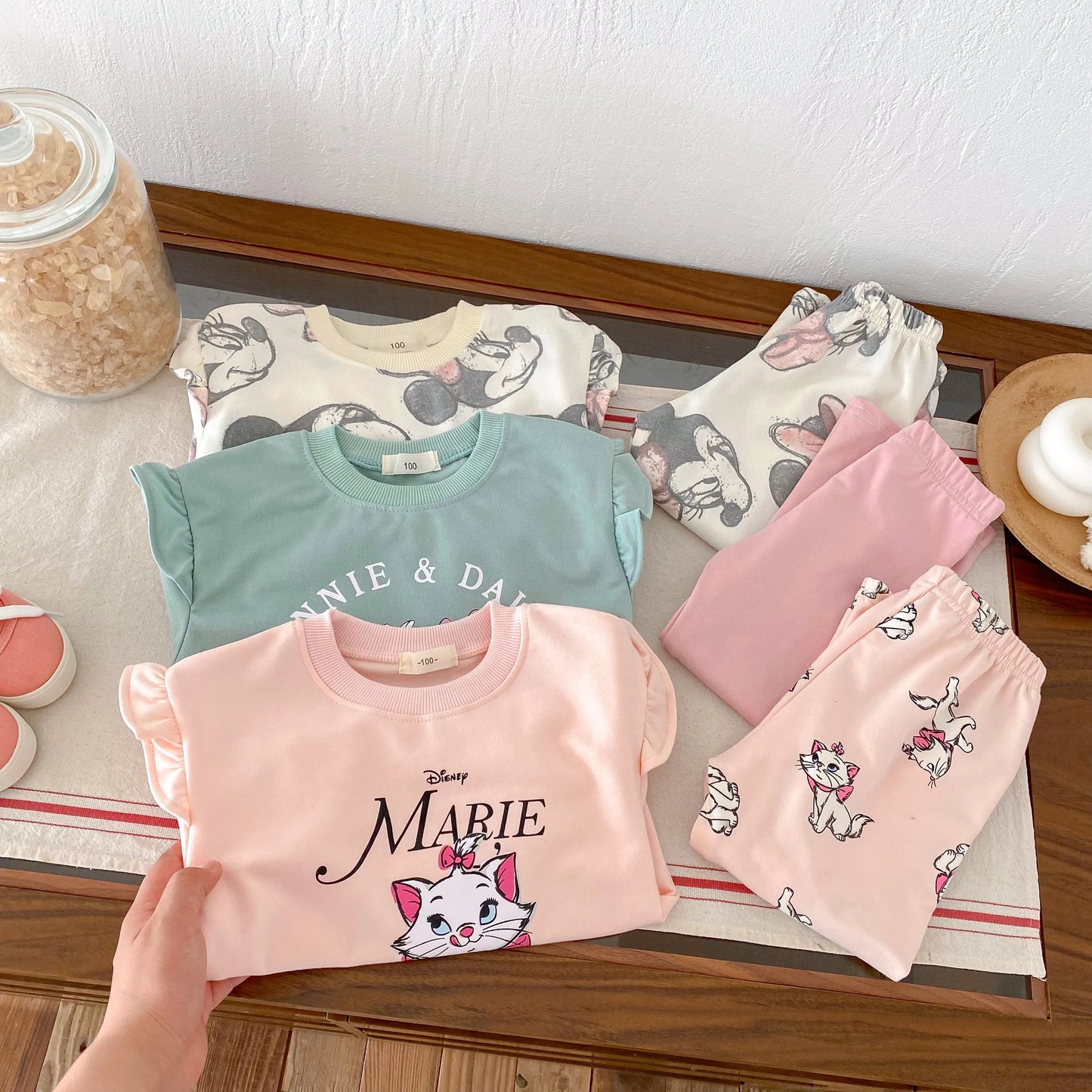 Lovely Cartoon Baby Girl Long Sleeve Suit Disney Cat Children Sweatshirts Set Tops + Leggings Girls Two Piece Set Autumn Clothes