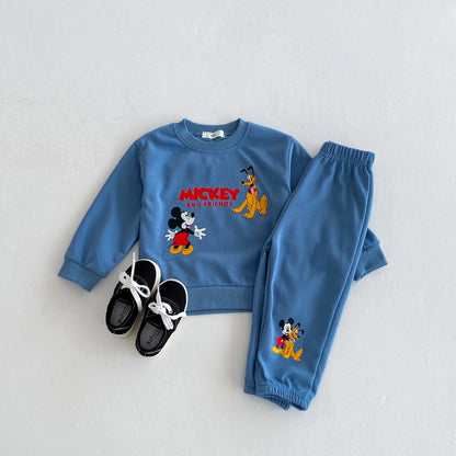 Children Clothes Boys And Girls Cartoon Disney Tracksuit Spring Autumn Kids Clothing Long Sleeved Sweatshirt Sweatpants 2pc/set