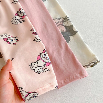 Lovely Cartoon Baby Girl Long Sleeve Suit Disney Cat Children Sweatshirts Set Tops + Leggings Girls Two Piece Set Autumn Clothes