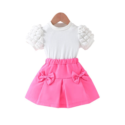 Terno For Kid Girl   Puff Sleeve Blouse and Elastic Skirt Summer Outfit Toddler Infant Clothing Set Kids Wear Ootd For Baby Girl