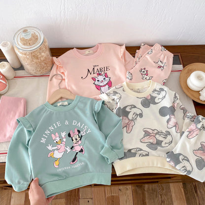 Lovely Cartoon Baby Girl Long Sleeve Suit Disney Cat Children Sweatshirts Set Tops + Leggings Girls Two Piece Set Autumn Clothes