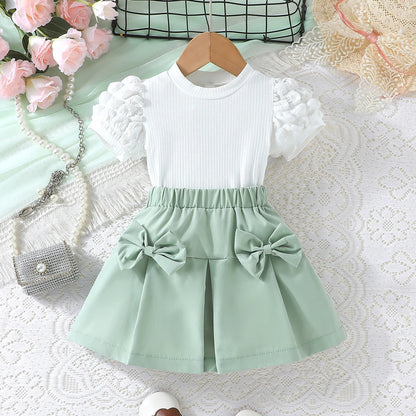 Terno For Kid Girl   Puff Sleeve Blouse and Elastic Skirt Summer Outfit Toddler Infant Clothing Set Kids Wear Ootd For Baby Girl